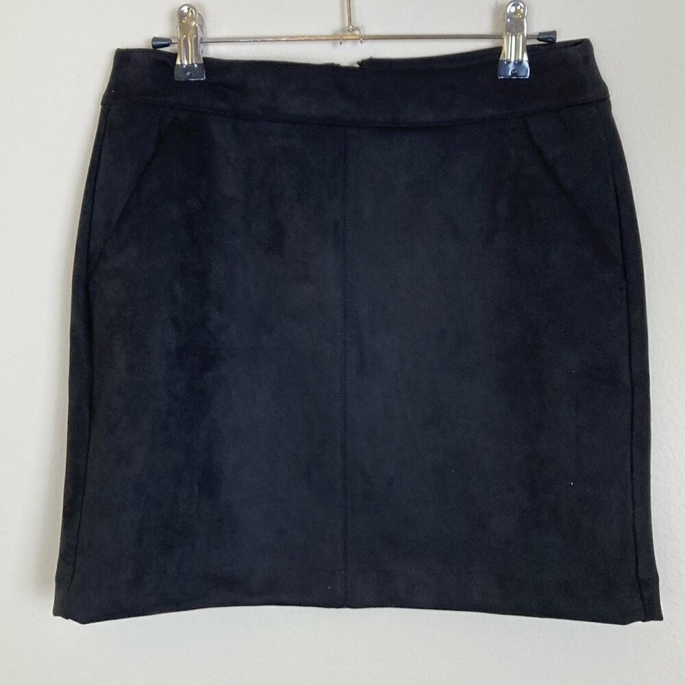 Vero‎ Moda Black Faux Suede Mini Skirt Ring Pull Zip Pockets XS (H13)